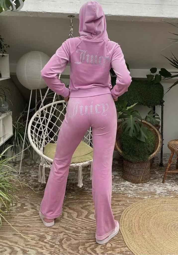 Fashion Rhinestone Velvet Hoodie Sweatshirt 2 Piece Outfit Women Casual Long Sleeve Loungewear Fall Trendy