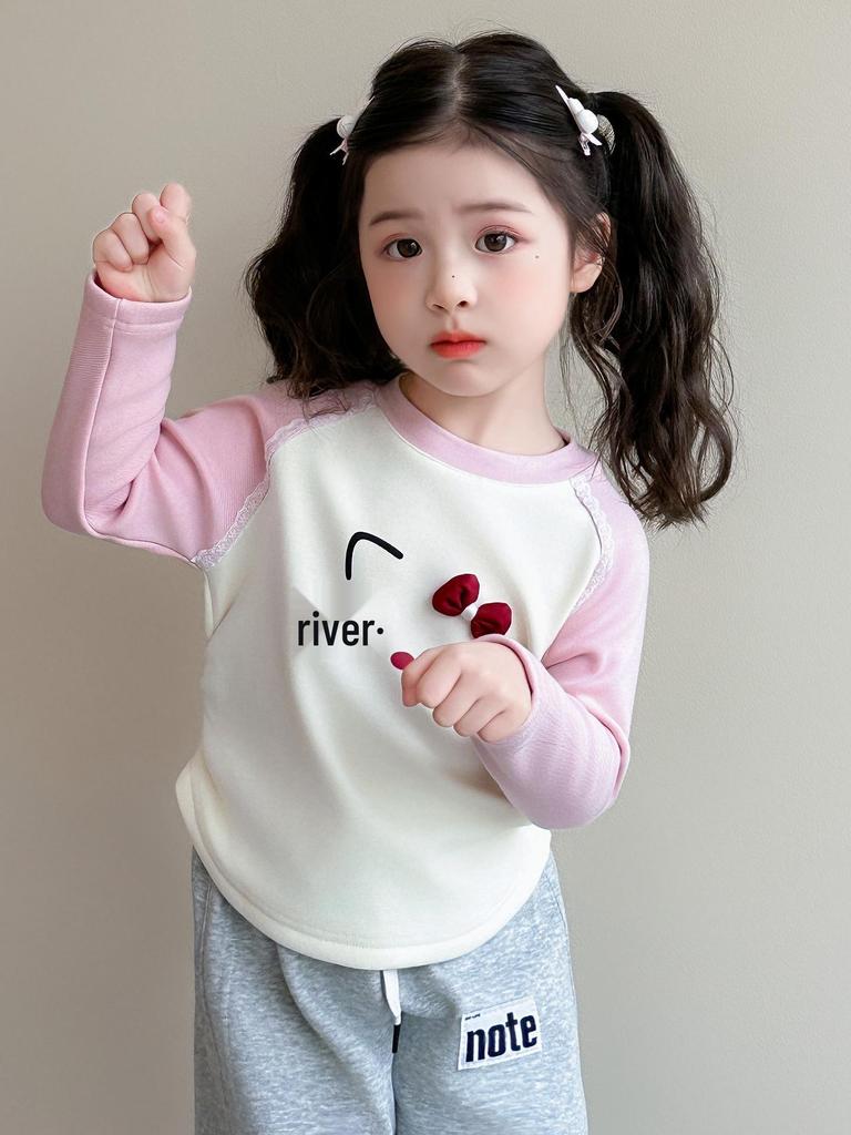 2025 Girls' Fleece-Lined One-Piece Base Layer for Autumn/Winter - Thickened T-Shirt for Babies