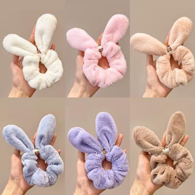 Herbst und Winter Plüsch Hasenohren geknotetes Haarband Flauschiges Schwein Dickdarm Ring Pferdeschwanz Stirnband Gummiband Haarschmuck