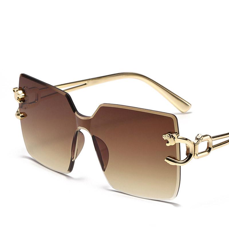 Non-polarized New European and American Fashion One-piece Frameless Sunglasses, Personalized Leopard Head Sunglasses