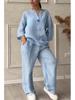 Damsort Plus Size Bomull Linne 2-delat Set med Skjorta & Vida Byxor