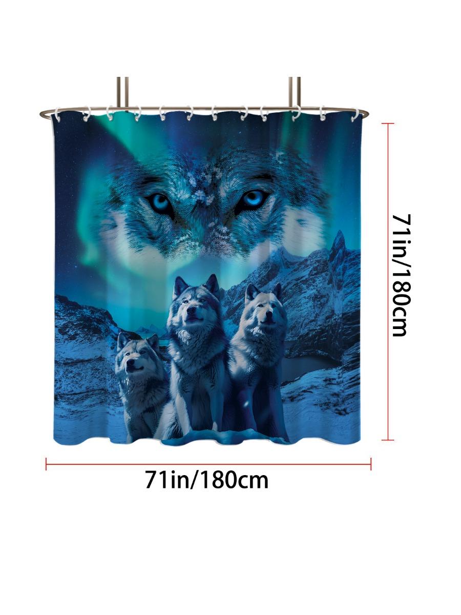 

1Pc Glacier Wolf Print Waterproof Shower Curtain Bathe Partition Privacy Hanging Curtain 12 Hooks Multi Size Machine Washable 90x180cm