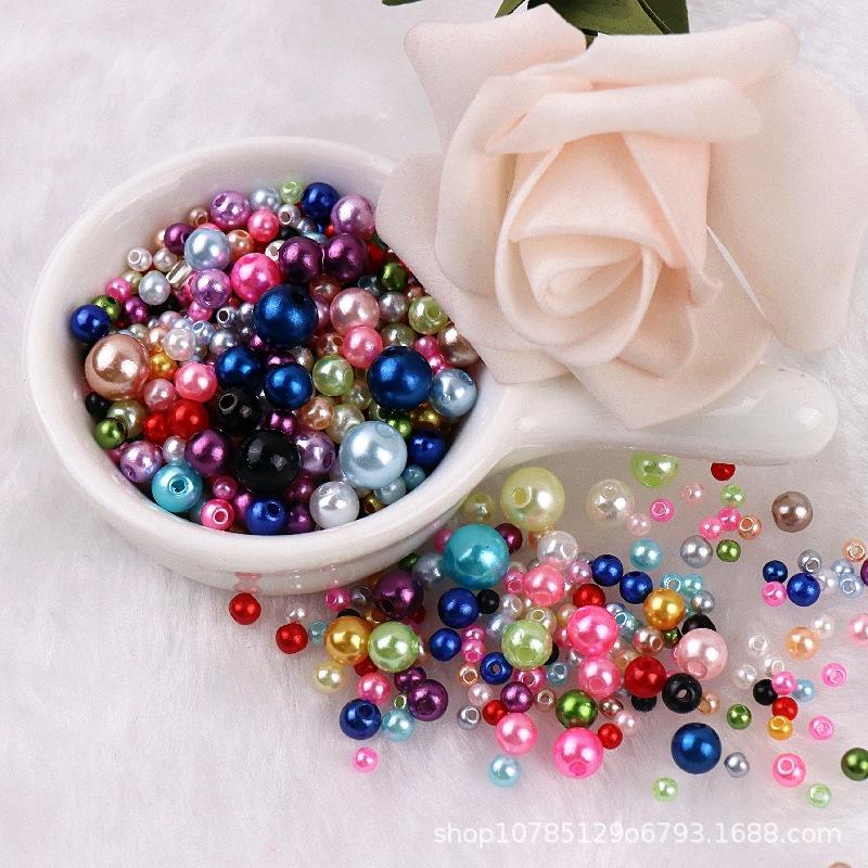 3-8mm Straight Hole Round ABS Imitation Pearl Multicolors Round Acrylic Beads Loose Beads for DIY Craft Scrapbook Decoration