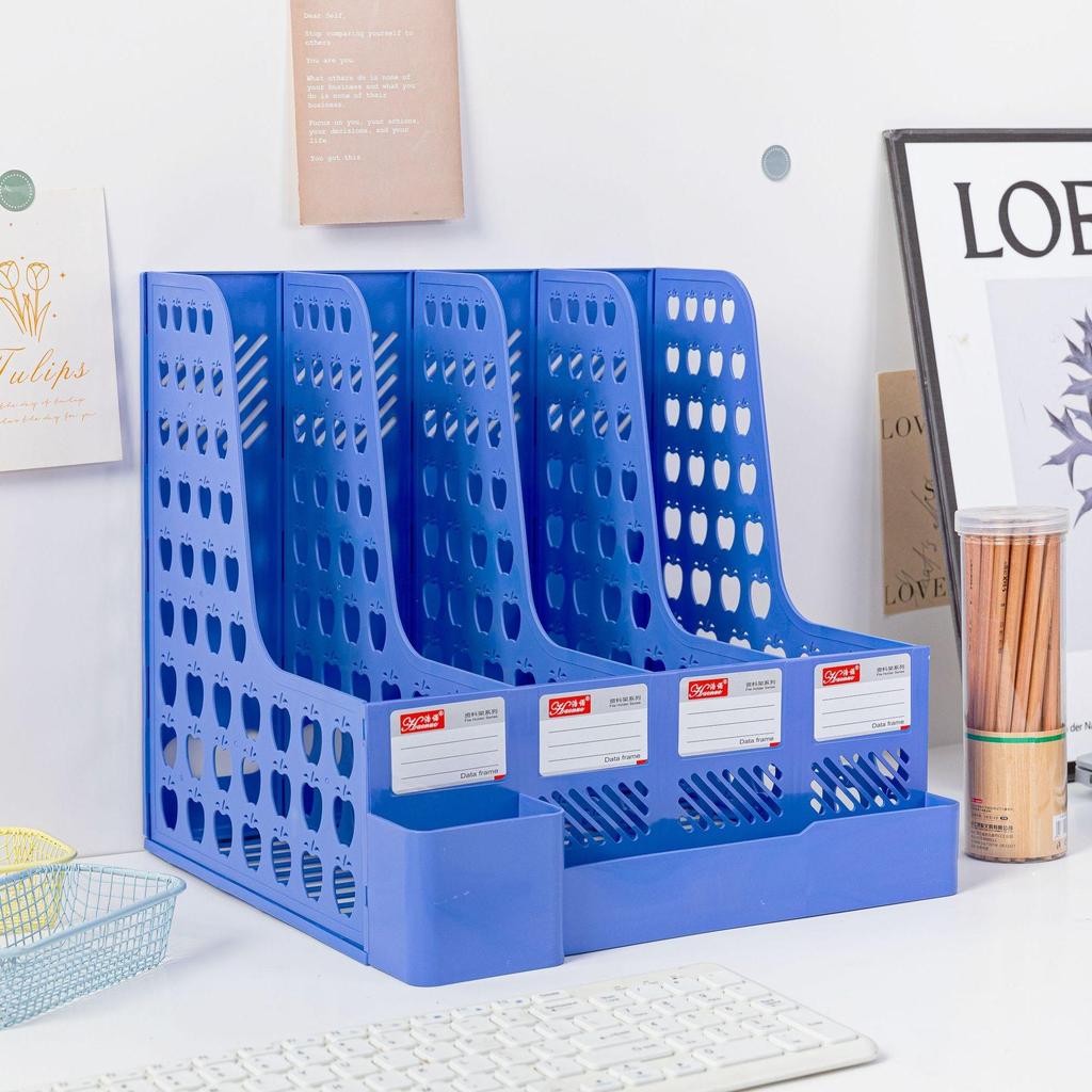 Viersäuliger Büro-Aktenständer mit Stifthalter Verdickter Schreibtisch-Organizer Dokumenten- & Schreibwarenaufbewahrung Effizientes Arbeitszubehör