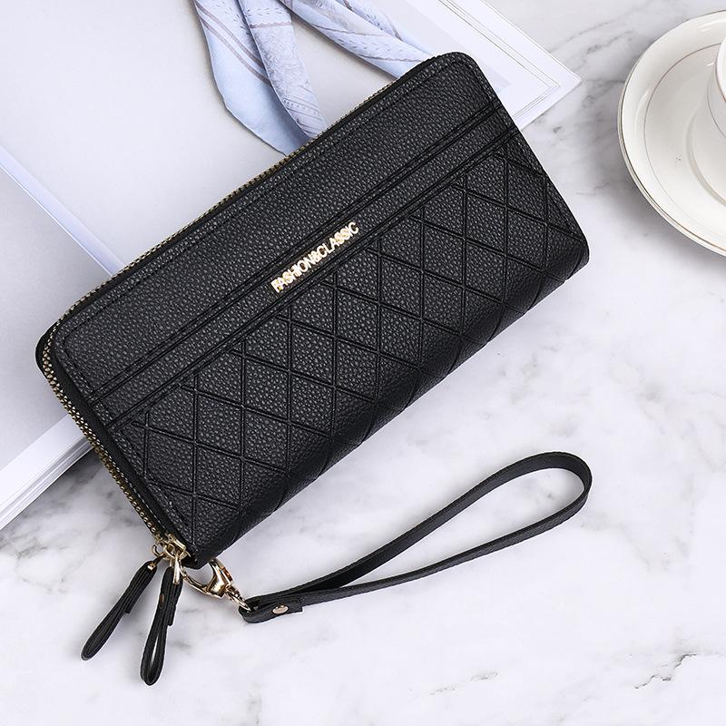 Wallet women's long new double zipper high-end solid color simple clutch bag women's large-capacity wallet women