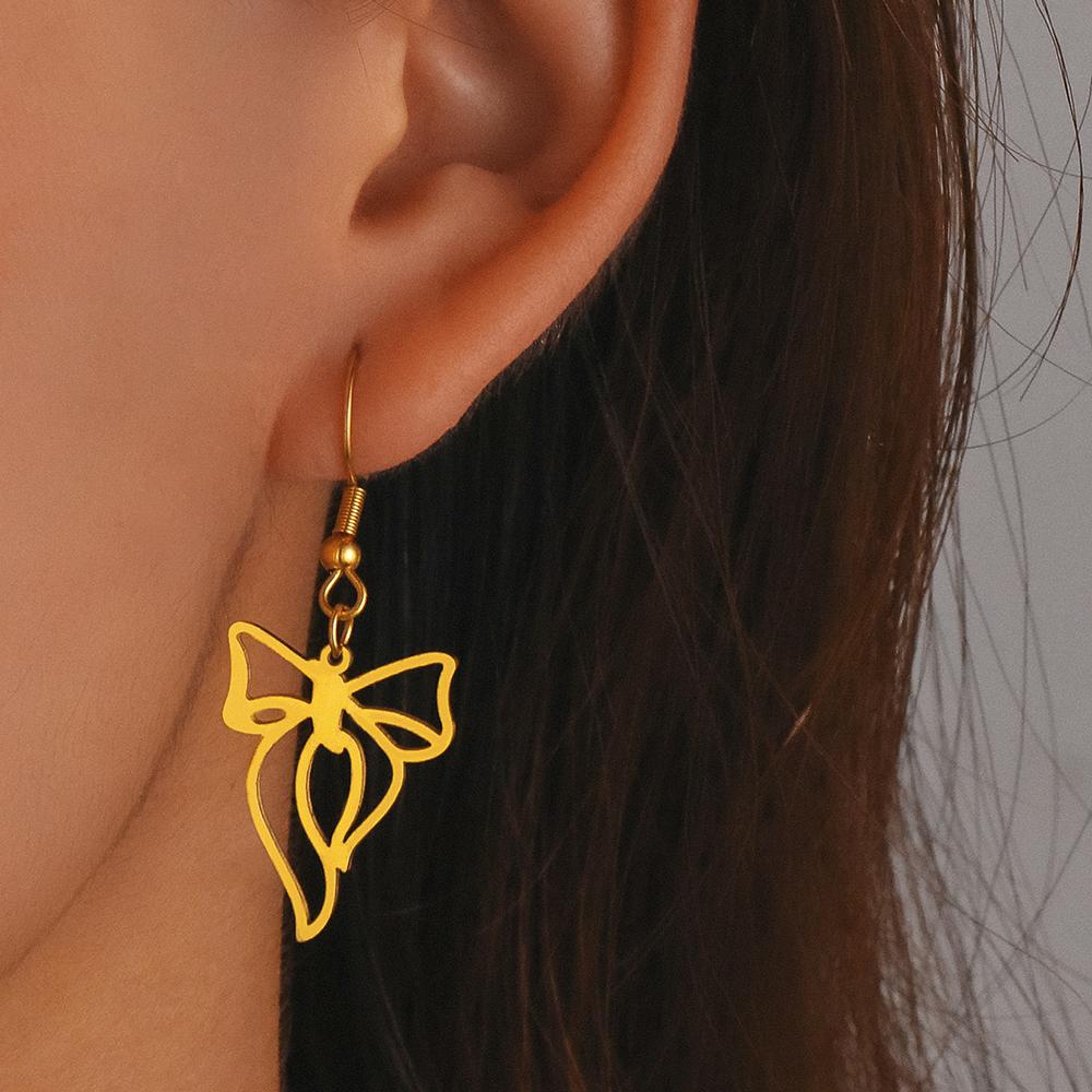 

Серьги из нержавеющей стали, изысканный бант, элегантные, темпераментные, легкие, роскошные висячие серьги для женщин, ювелирные изделия, подарки на день рождения для друзей