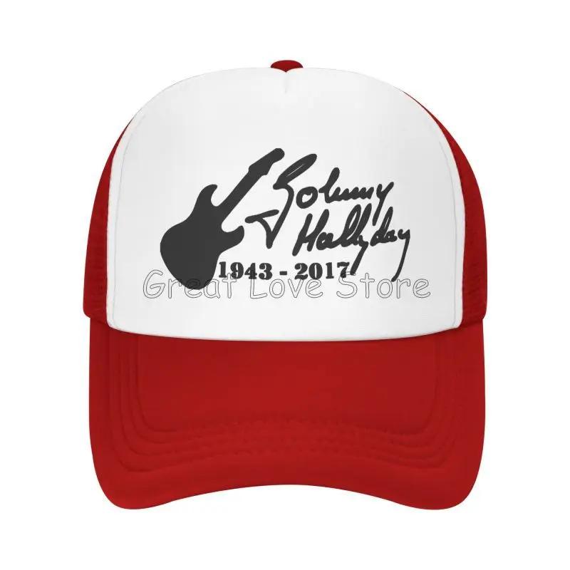 

Johnny Hallyday Mesh Baseball Cap French Rock Legend Breathable Trucker Hat Unisex Travel Adjustable Hat Sunscreen Baseball Cap Adjustable