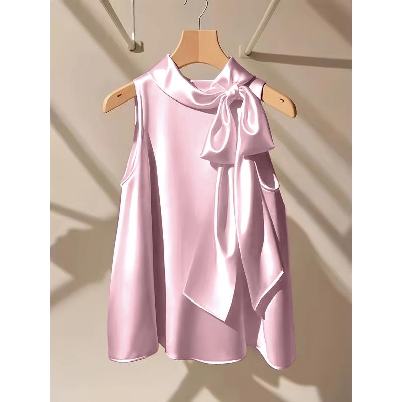 

French Satin Sleeveless Halter Top, W63281 XL розовый