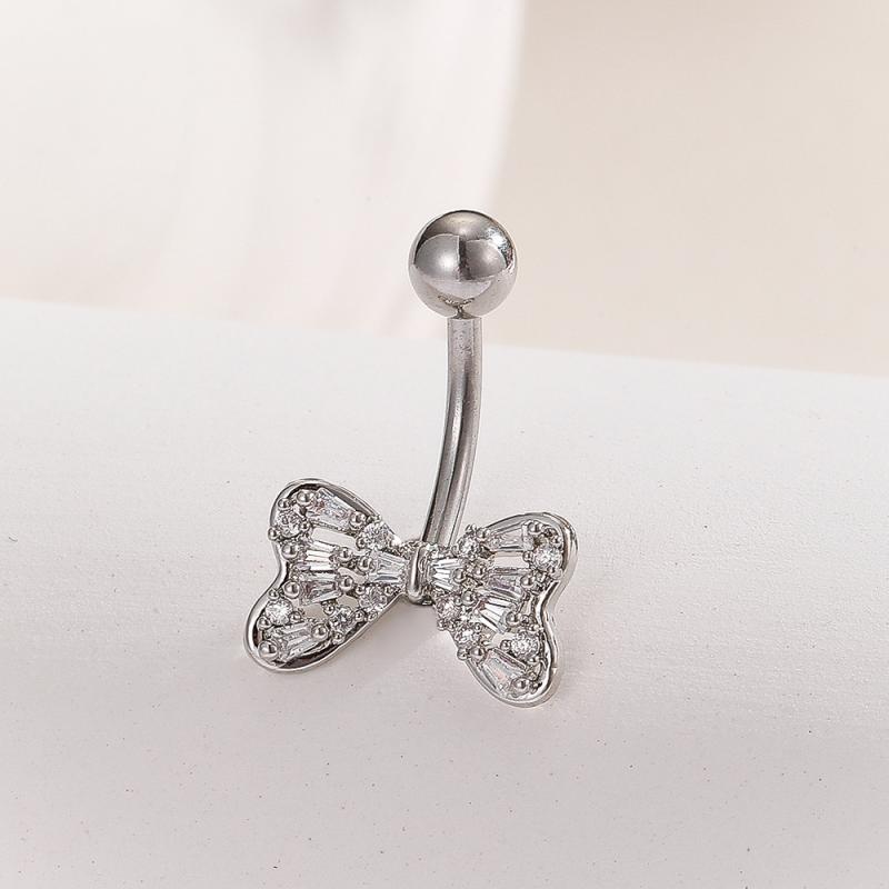 Fashion Zircon Butterfly Belly Button Rings Shiny Crystal Bow Navel Piercing For Women Girls Sexy Belly Ring Beach Jewelry Gifts