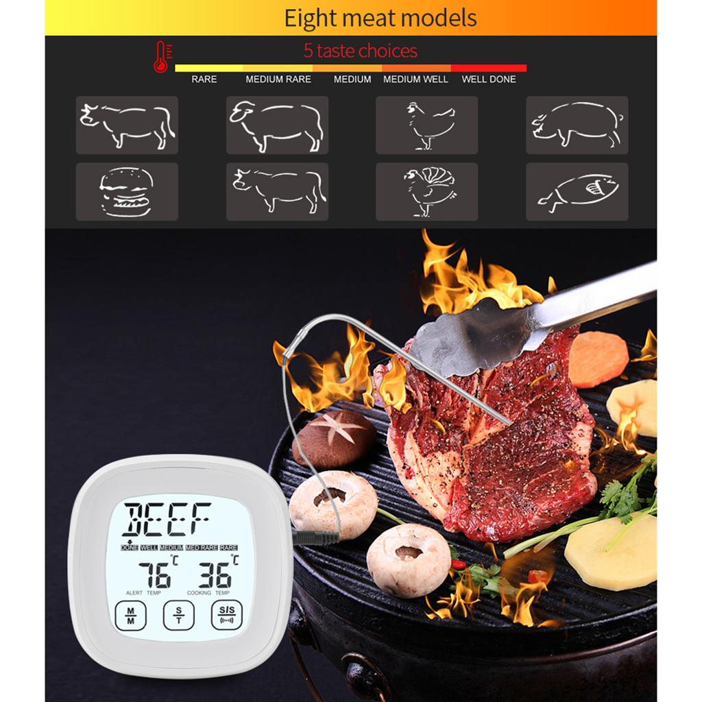 Digital Food Thermometer, BBQ Grill Mt Thermometer with Timer, 9 Preset Modes, 5 Doneness Levels, Temperature Alarm, Backlight, Magnetic Base