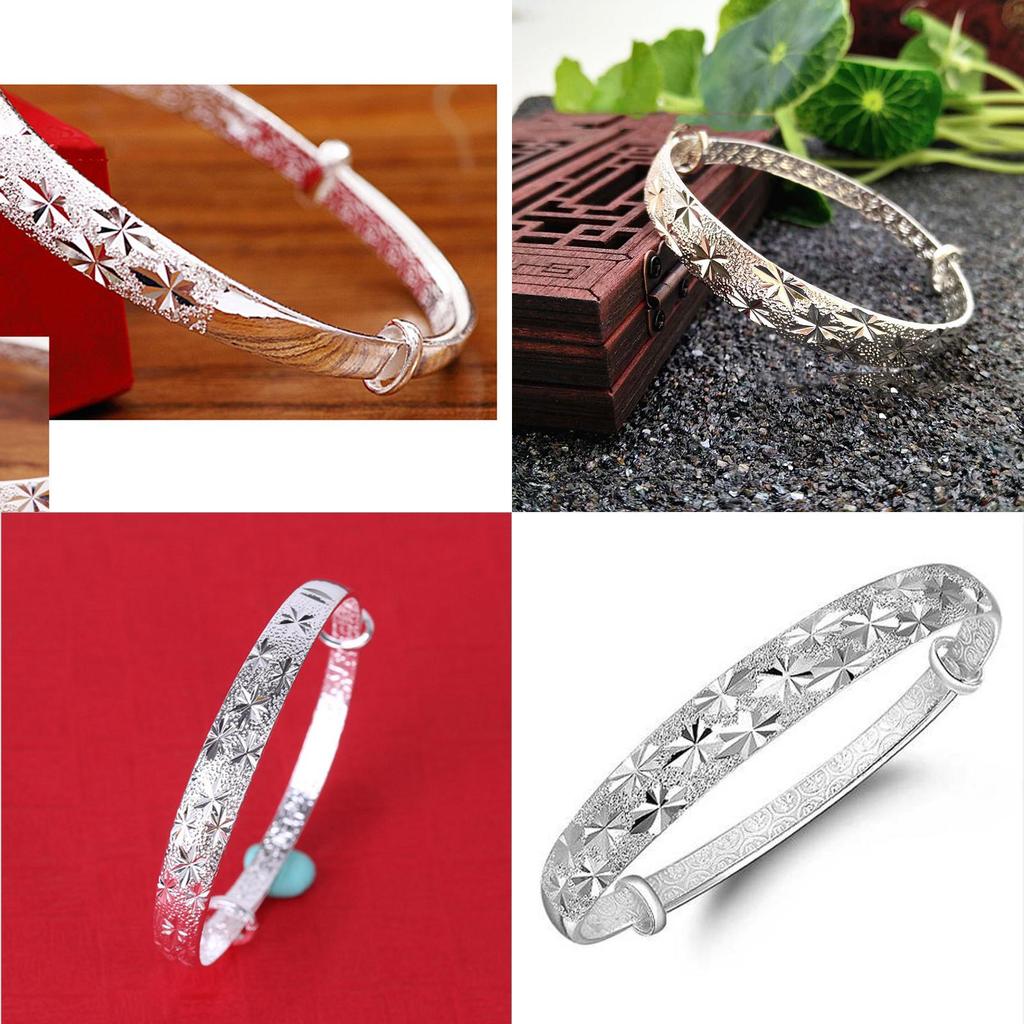 Premium Quality Women's Silver Star Pattern Adjustable Bracelet Bangle