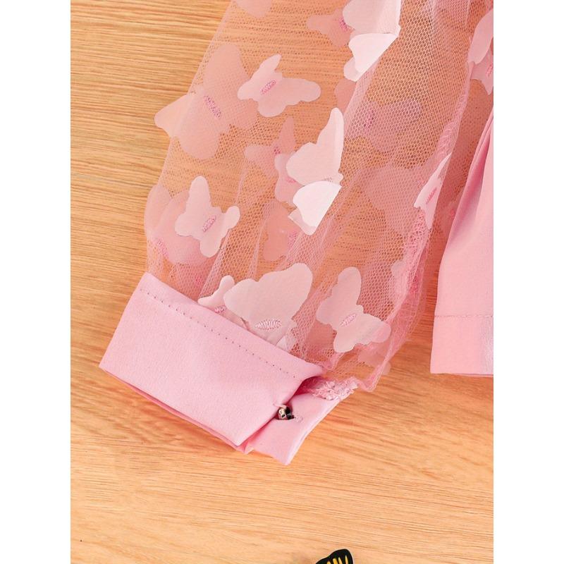 Youngsters Girl Adorable Outfits, Mesh Sleeve Top and Bell-Bottom Trousers Set, Girl Fall Winter Clothes Set, Perfect for Outdoor