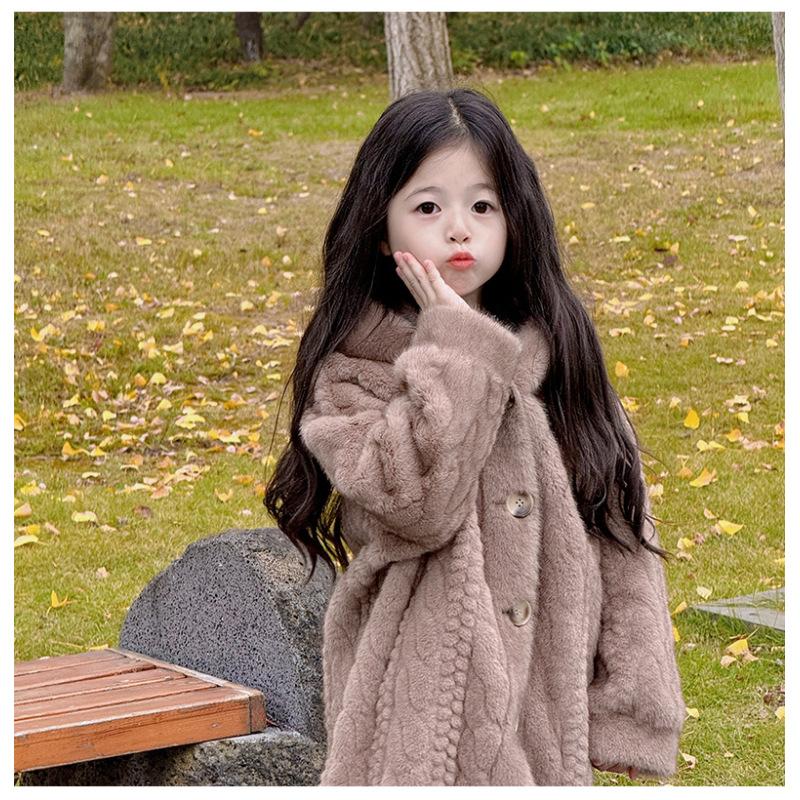 Dívčí kožich Dětský zahuštěný norkový sametový ekologický kožich Dětský zimní kabát