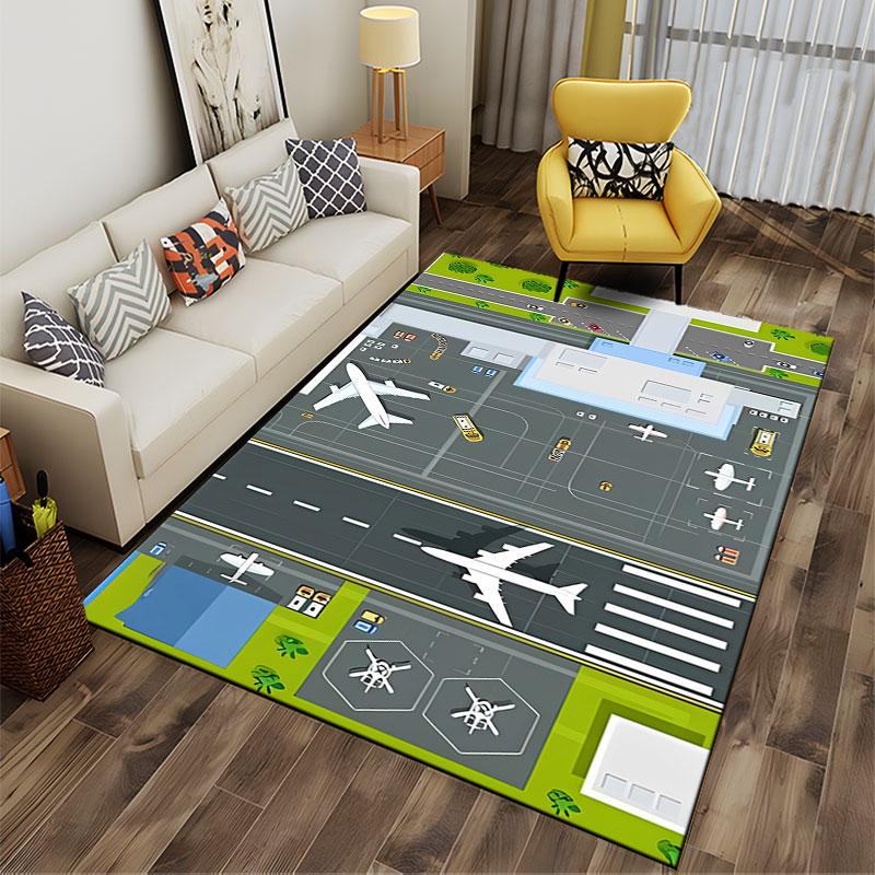 Airport Runway and Aircraft Pattern Suitable As a Non-slip Mat for the Living Room or Bedroom Sofa