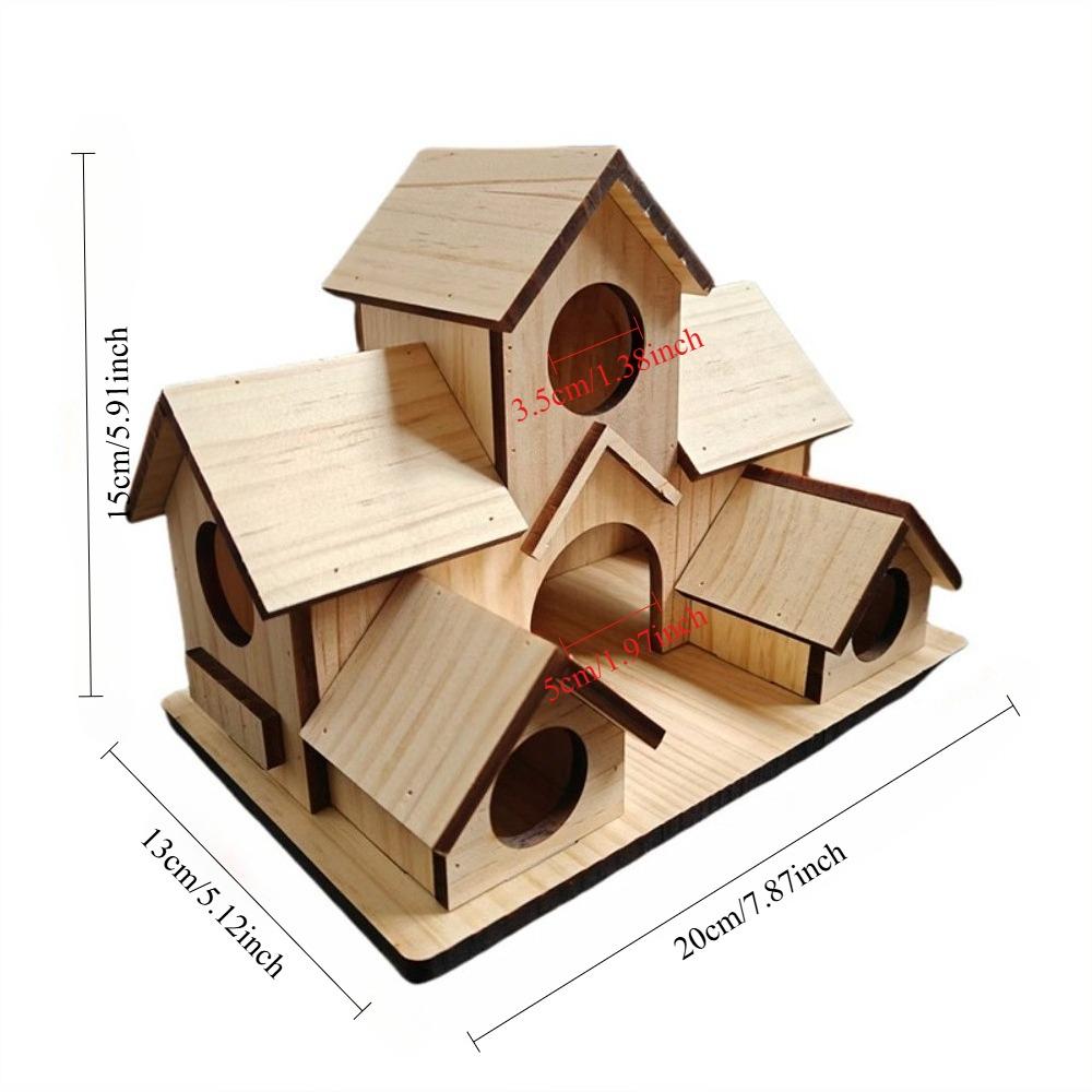 Wooden Bird House Cage Natural Wood Outdoor Hanging Nesting Shelter for Hummingbird Garden Patio Decoration