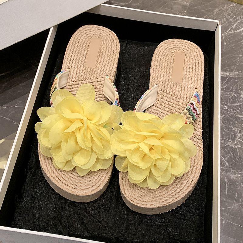 Wedge heel non-slip flip-flops flower cool slippers women's 2025 summer outer wear platform beach shoes women