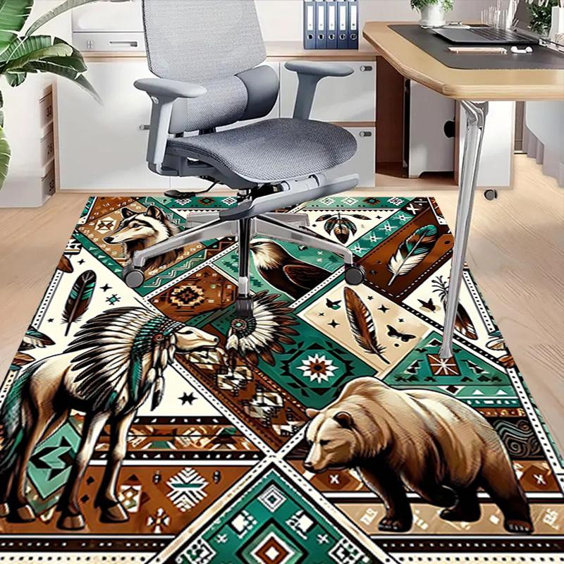 1PC Native American, Wildlife Non-Slip Floor Carpet Compatible for Office&Living Room&Bedroom&Dining room - Flat- Soft & Pattern, Vibrant Colors-W240
