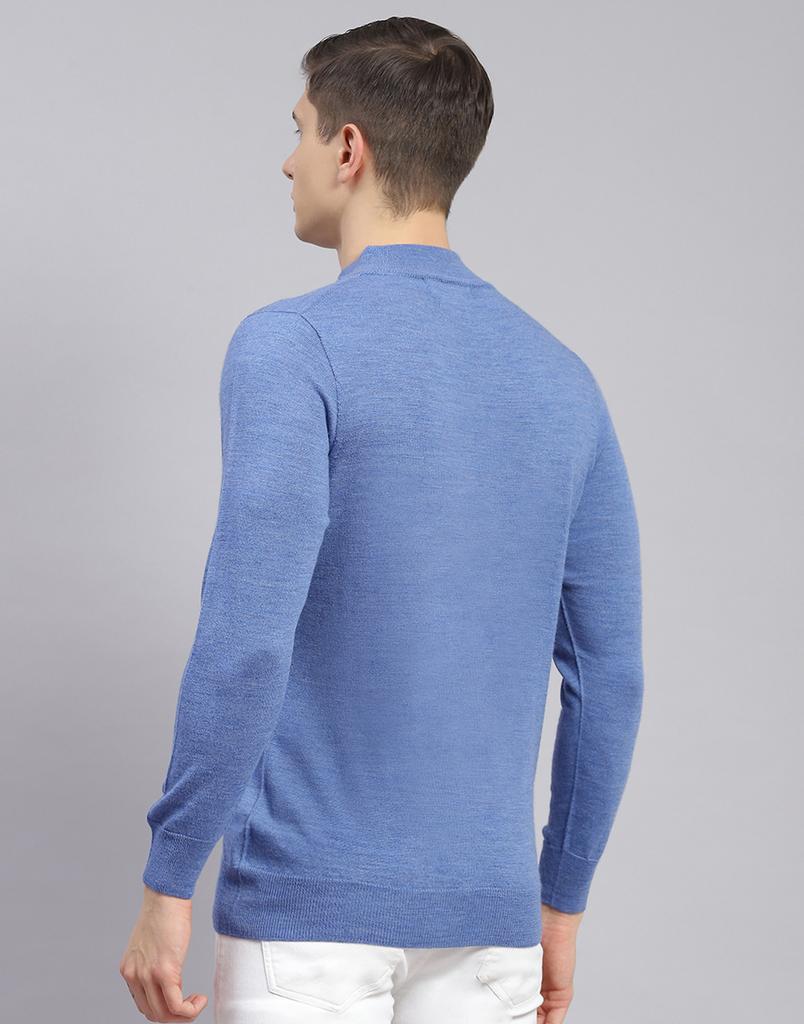 MONTE CARLO Mens Solid Blue Turtle Neck Full Sleeve Pullover