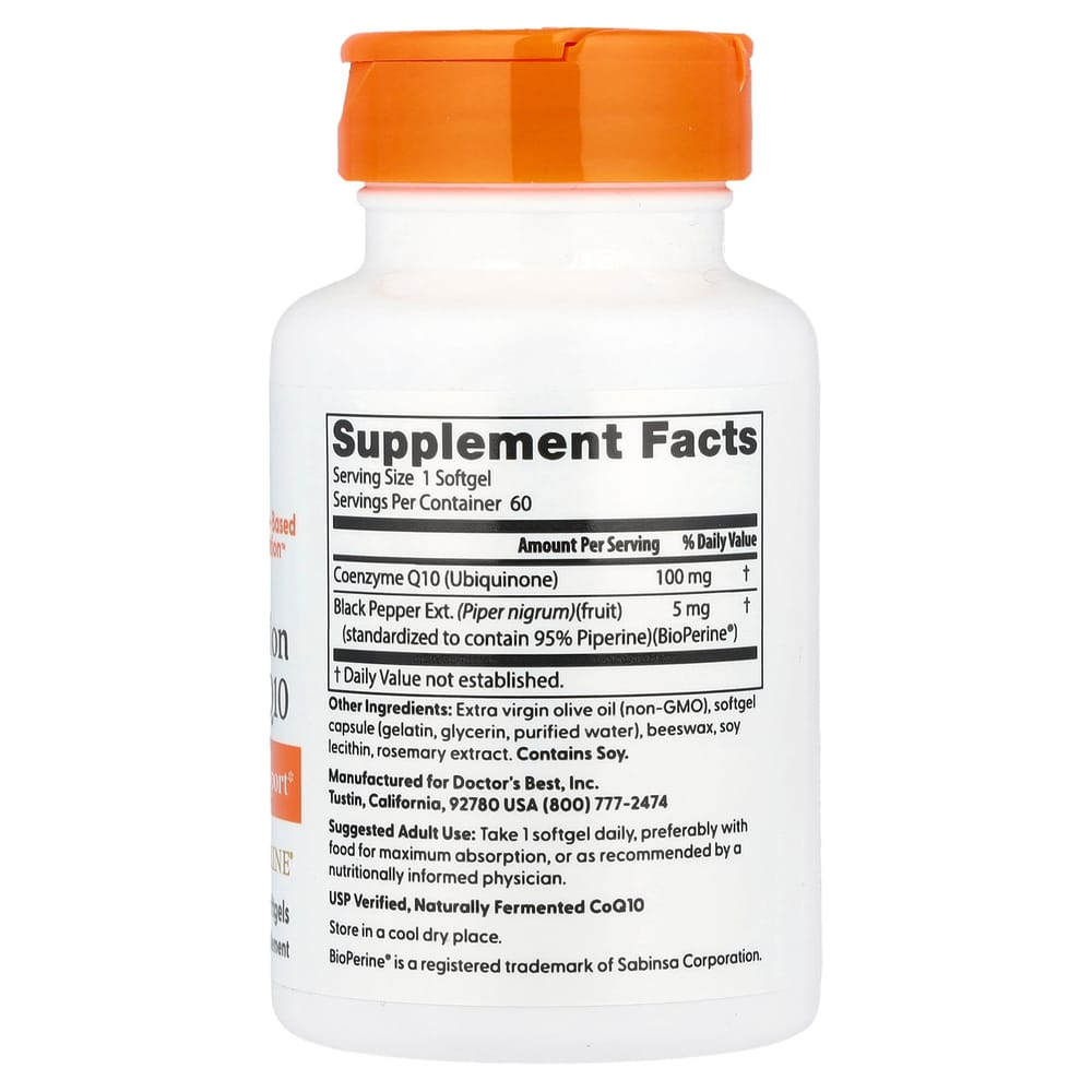 Doctor's Best Hochabsorbierendes CoQ10 mit BioPerine 100mg Weichkapseln, 60 Stück