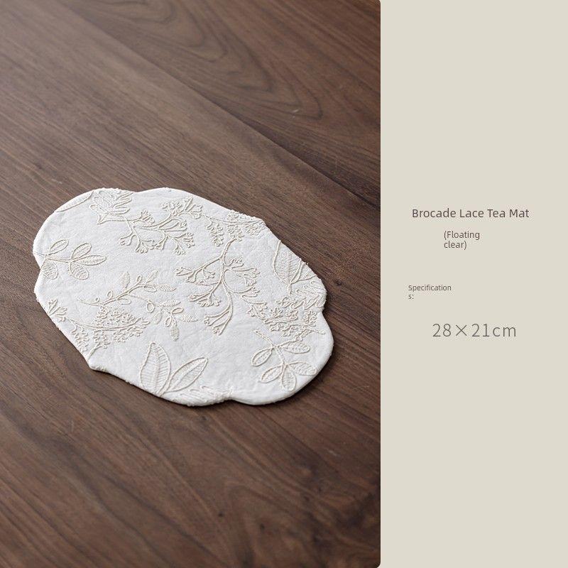 

Fresh Waterproof Tea Mat Exquisite Tea Mat Double-Sided Table Mat Pot Mat Chinese Fabric Craft Dry Pour Mat for One Person Brocade Lace Tea Mat (Floating Clear) 28x21cm