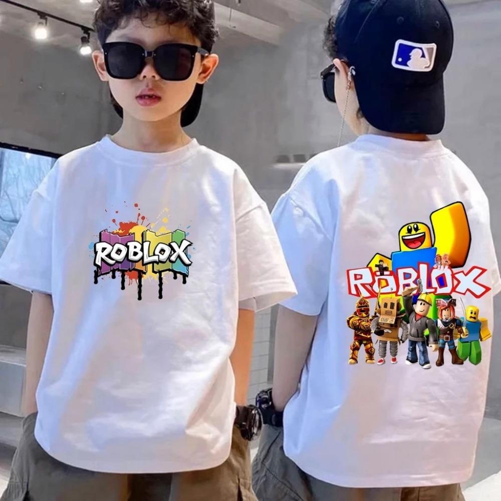 T-shirt stampata per bambini, top nero alla moda a maniche corte per ragazzi, stile coreano