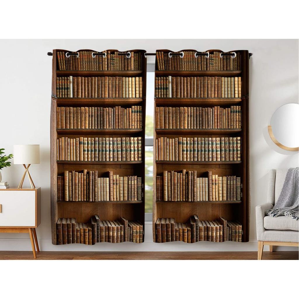 Tende Libreria Libreria Vintage Stampate Digitalmente 3D Soggiorno Camera da Letto Retrò Biblioteca Tende per Finestre Decorazione Casa Personalizzato