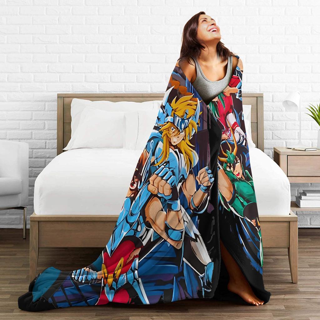 Knights Of The Zodiac Anime Fleece Throw Blanket Saints Seiyas Blankets for Bedding Office Super Warm Bed Rug,