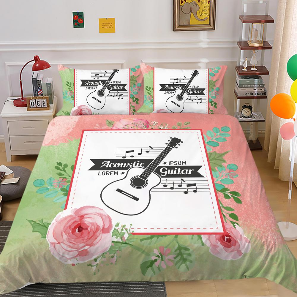3D Musical Instrument Bedding Down Quilt Pillowcase 2 or 3 Cello or Guitar Printed Microfiber Fabric Single Bed Double Bed Super Soft Bedding