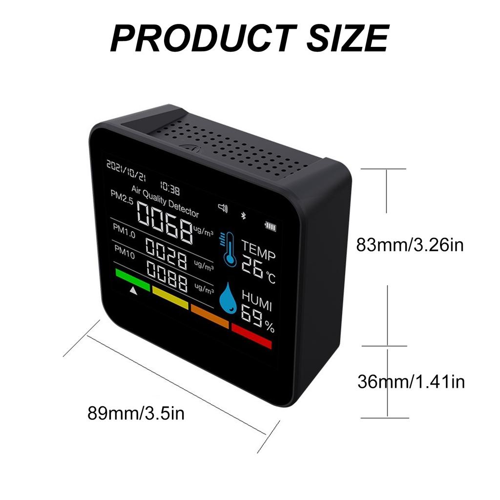 9 in 1 Indoor Air Quality Monitor Portable PM2.5 PM10 CO2 Detector with Temperature Humidity Formaldehyde TVOC Display