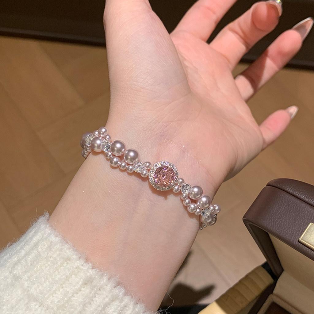 Geometric Layered Pearl Bracelet With Cubic Zirconia For Elegant Women Accessories