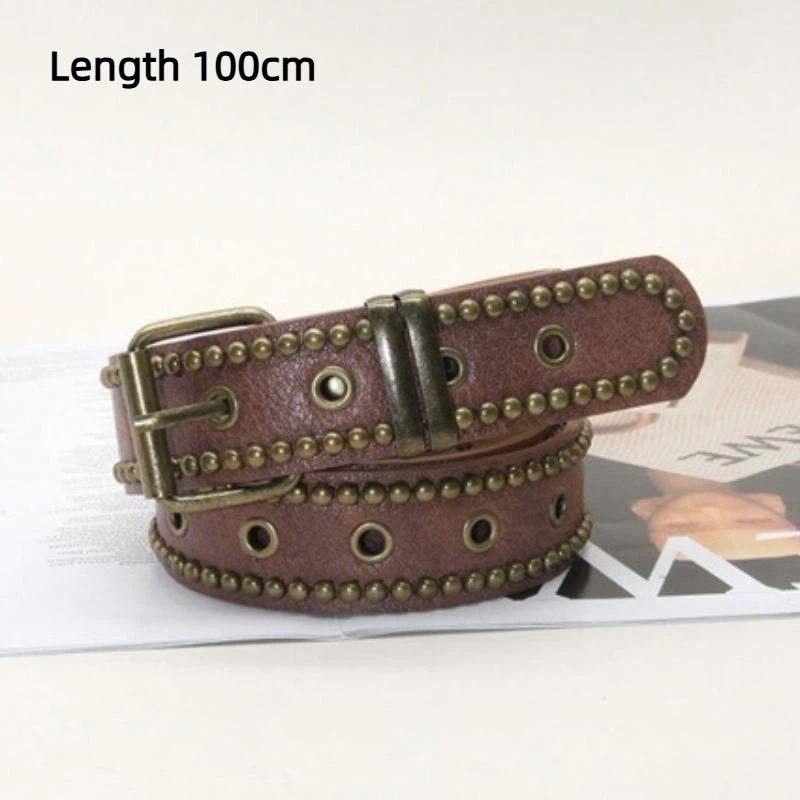Vintage Pu Leather Belt With Rivet Studs Hollowed-Out Design Perfect For Daily Wear Jeans Casual Outfits A