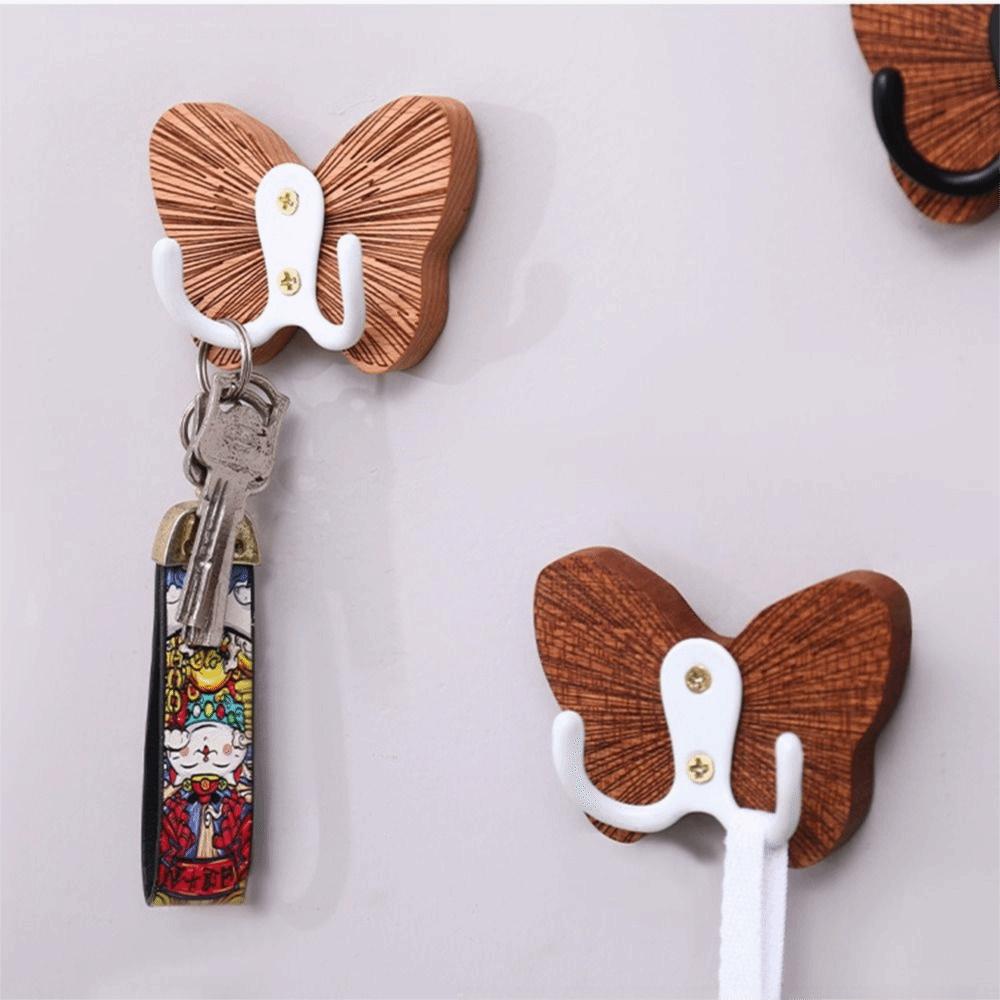 Double Hook Wood Butterfly Hook Thicken Hanging Key Holder Wall Storage Rack  Bedroom Organization