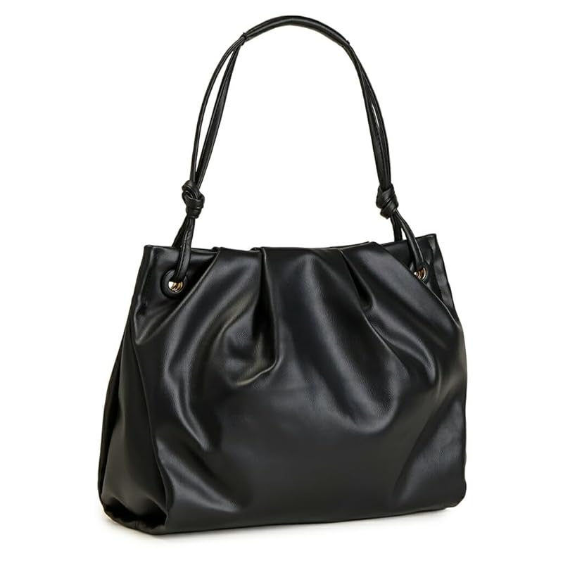 

[pragma] tote bag ladies lightweight shoulder bag adult pastel Plump gather tack light synthetic leather Soft … (black)