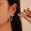 2025 New Gold Color Hollow Bow Stud Earrings for Women Simple Metal Line Wrapped Fashion Earrings Aesthetic Jewelry Gift