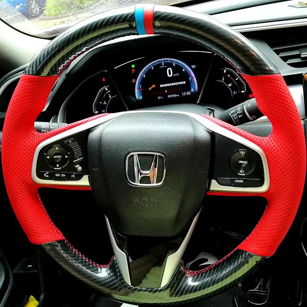 Braid Carbon Fiberf Leather Steering Wheel Cover for Honda Civic Sedan Rs 2016 2017 2018 2019 CRV Sports Style Car Accessories