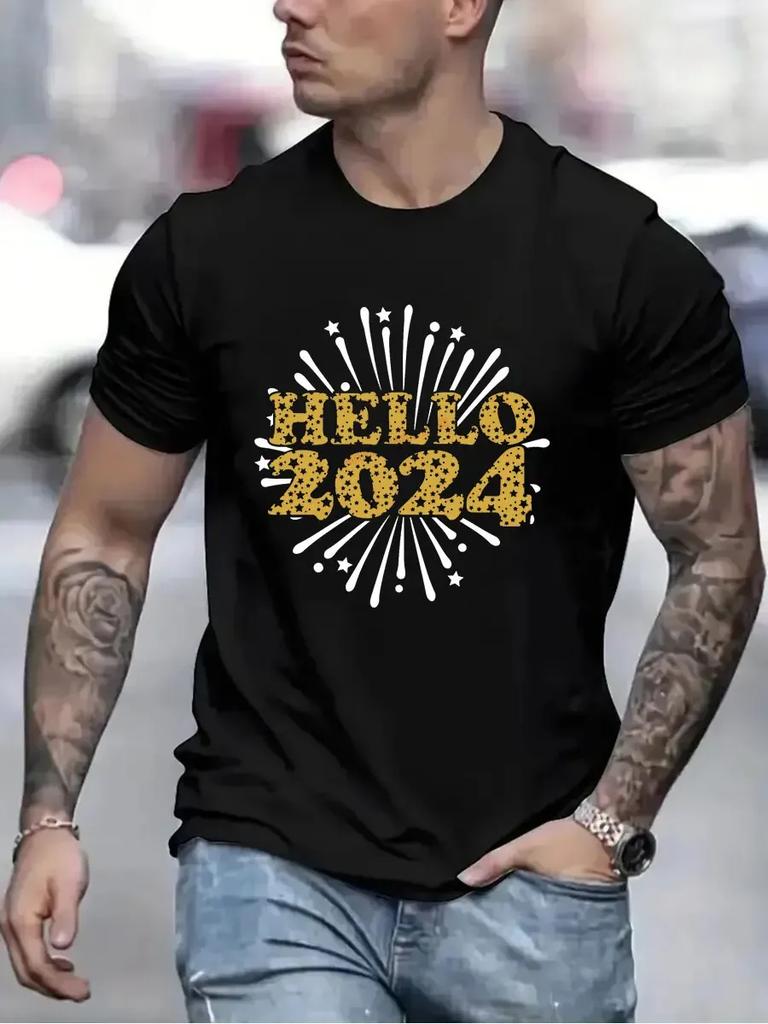 Hello 2024 Fashion T-shirts for Women Men Clothing Happy New Year 2024 Men Large Size T-shirt Hipster Cheers To 2024 Tshirts Top