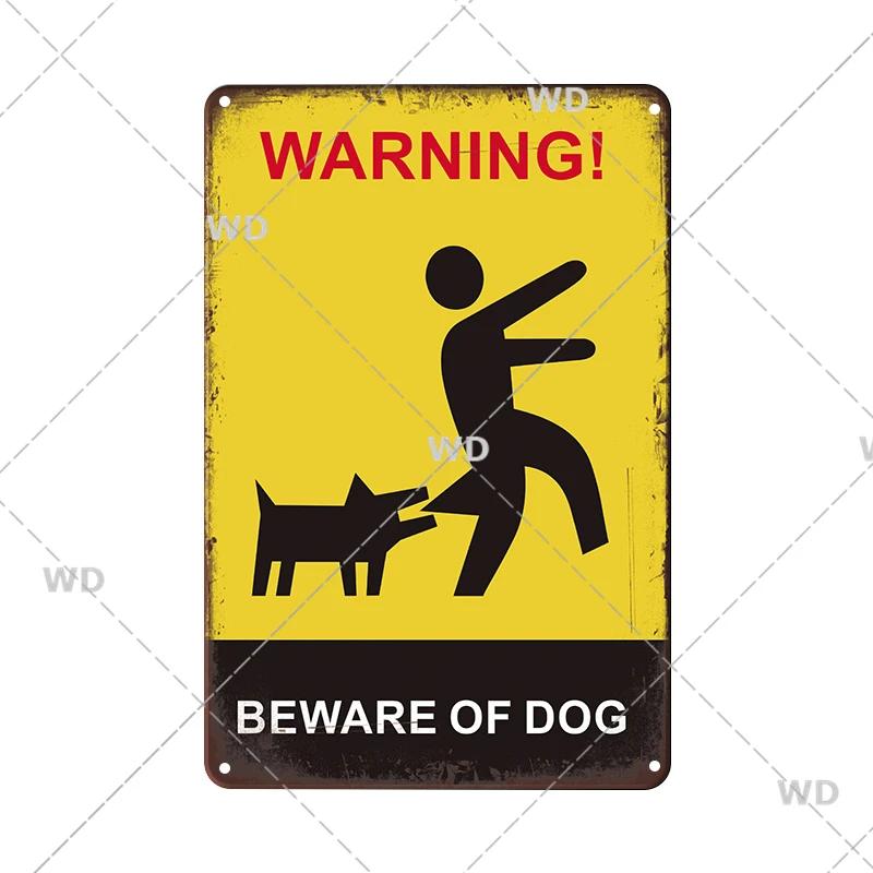 Retro Vintage Beware Of Dog Warning Vintage Tin Signs Caution Metal Plate Metal Poster Plaque For Club Home Pub Bar Wall Decor