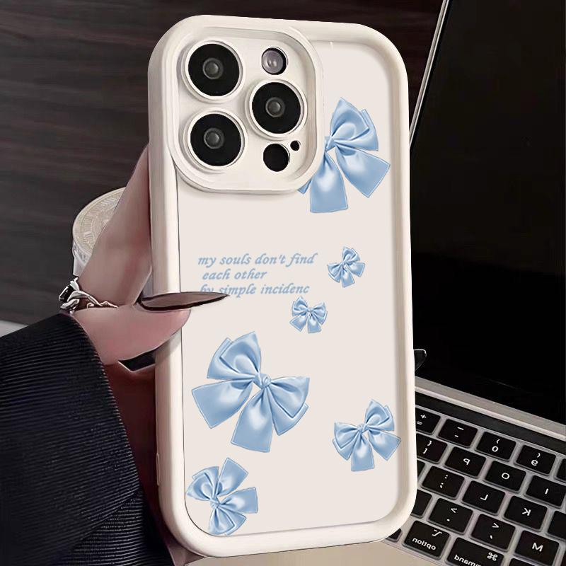 Husă Moale TPU cu Imprimeu Fundă Albastră Pentru iPhone 16 Pro Max 15 Pro 14 13 12 11 XR XS 8 7 Protecție Obiectiv Mată Rezistentă la Șocuri Husă Telefon