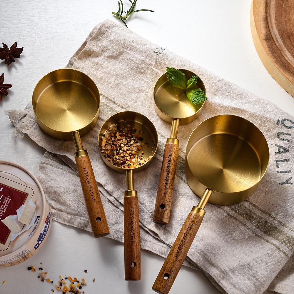 8-Piece Wooden Handle Stainless Steel Measuring Cup and Spoon Set