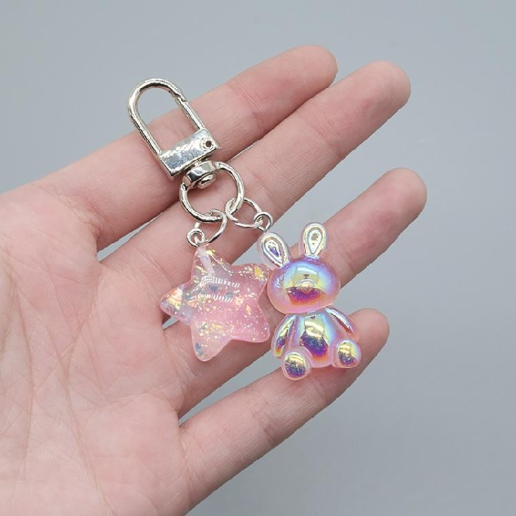 Stylish Key Chain Accessory Translucent Star and Rabbit Pendant Keyring Ornament