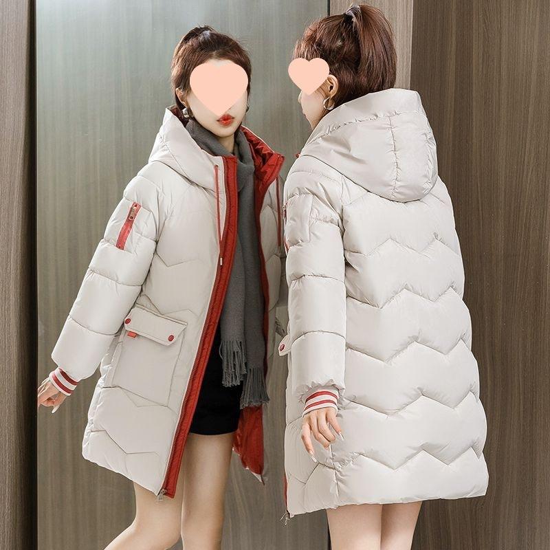 New Cotton Jacket Women's Mid-length Plus-size Cotton Jacket Winter Loose Thickened Hooded Cotton Jacket
