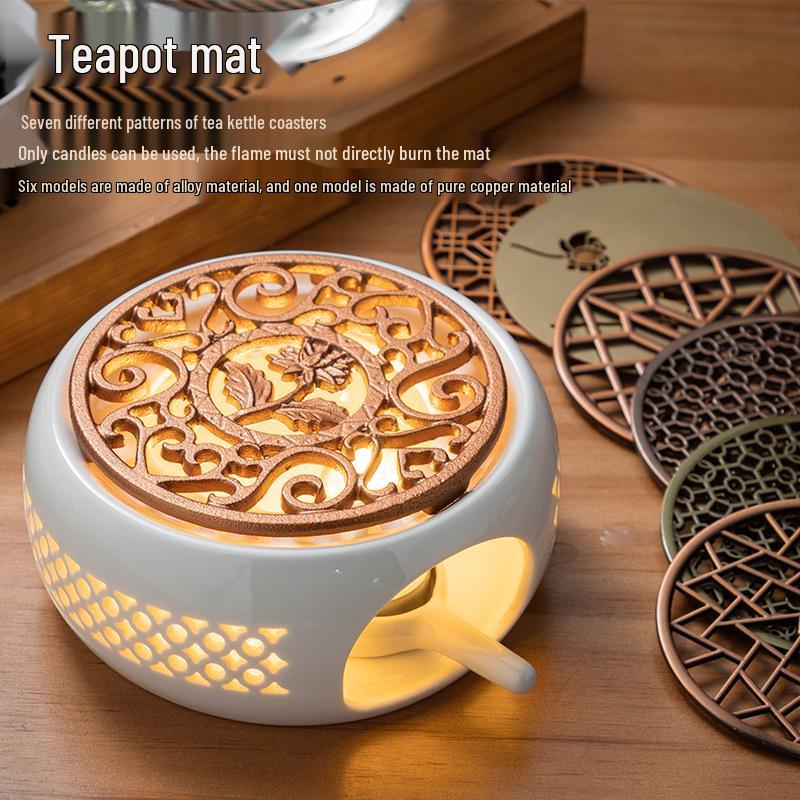 White Porcelain Tea Set with Black Ceramic Stove and Candle Base