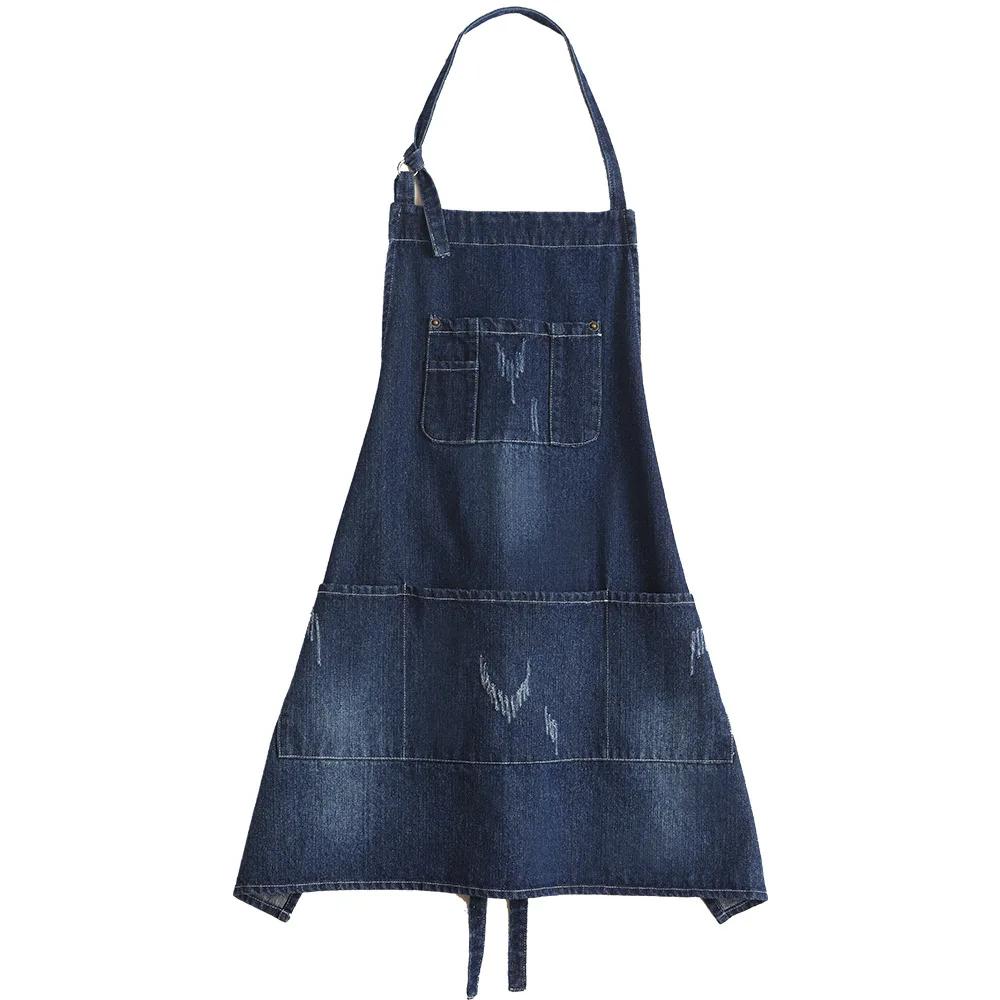 Tabliers simples en denim noir et bleu, uniformes unisexes, pour hommes et femmes, tabliers de cuisine, de chef, de beauté, de manucure, de café