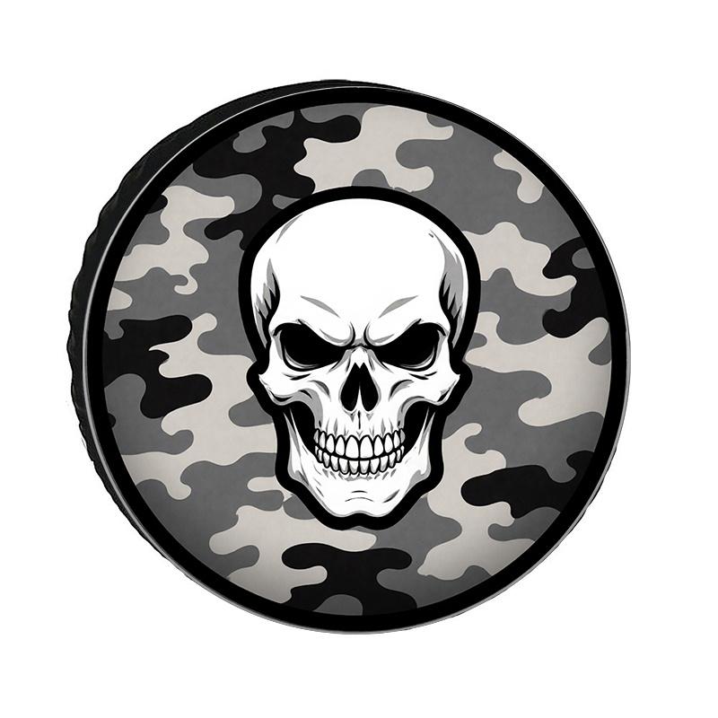 Car Tire Cover With Camouflage Skull Design, Made Of Durable Polyester Fiber, Scratch-Resistant, Universal Fit For Wheels, Trend