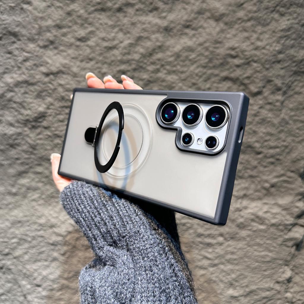 Suitable for Samsung S25 Ultra Magnetic Bracket Mobile Phone Case S24FE Matte Skin Feeling S23 Anti Fall Protection Case