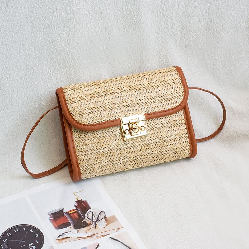 

Women s bag new fashion casual rattan woven lock crossbody small square bag shoulder bag коричневый