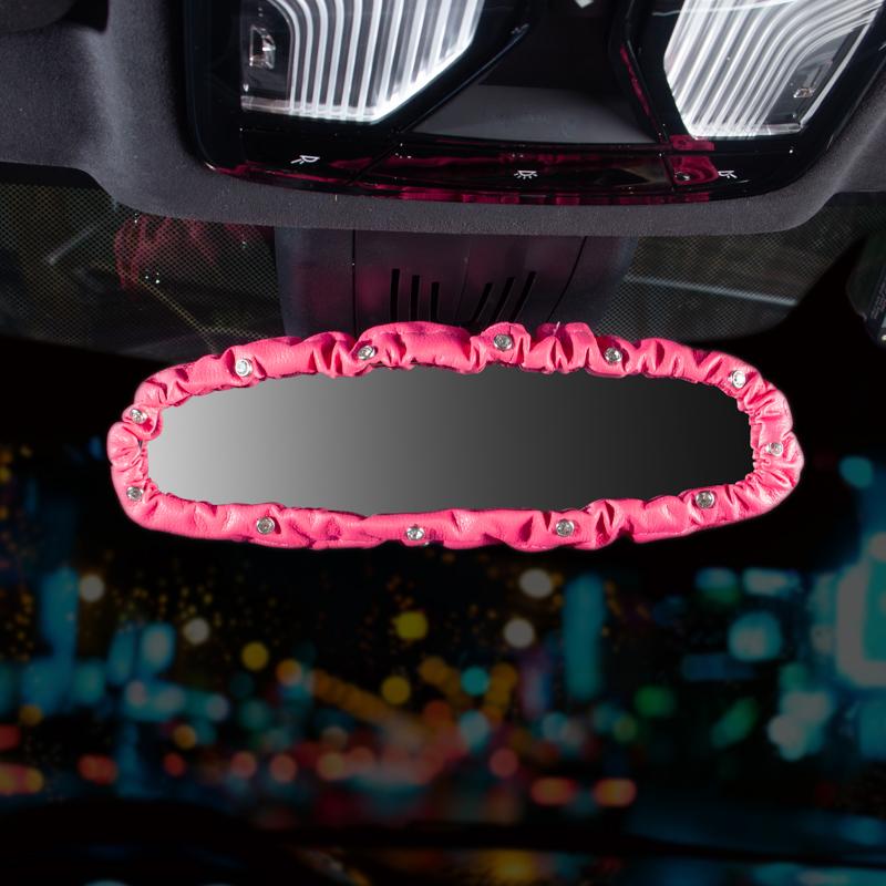 

Универсальный чехол для зеркала заднего вида автомобиля, эластичная кожа, хрустальное украшение для зеркала заднего вида, аксессуары для салона автомобиля розовый