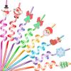2Pcs Reusable Plastic Straw Cartoon Christmas Drinking Straws Santa Claus Christmas Tree Straw Holiday New Year Party Decoration