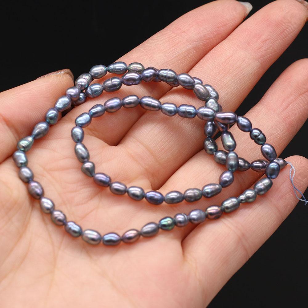 Valentine's Day Gift, Black Natural Pearl Beads, Handmade Rice Beads for Jewelry Making DIY Necklace Bracelet Accessories 36cm