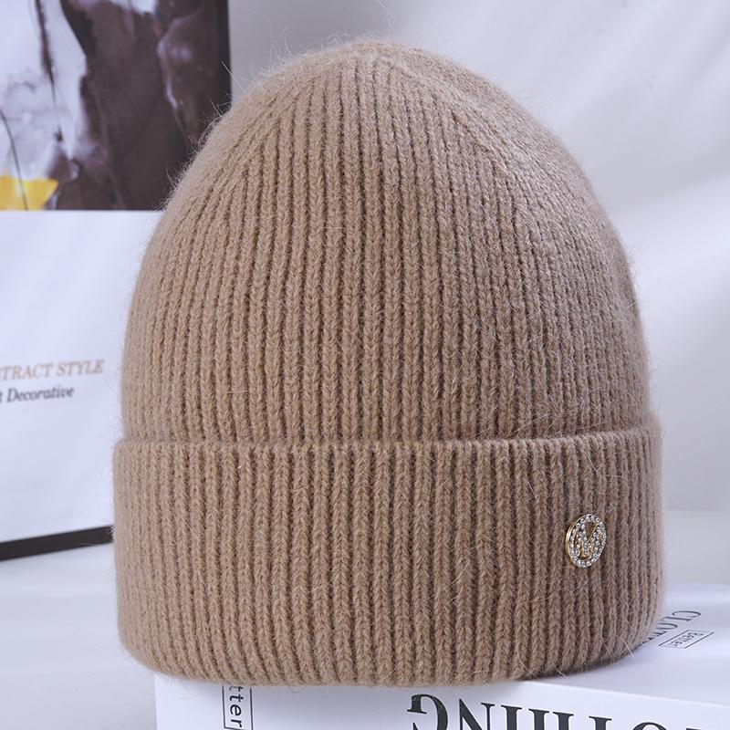New Warm Rabbit Wool Knitted Hat for Women for Women Korean Style Versatile Plus Velvet Thickened Face with Small Windproof Ear Protection Wool Hat
